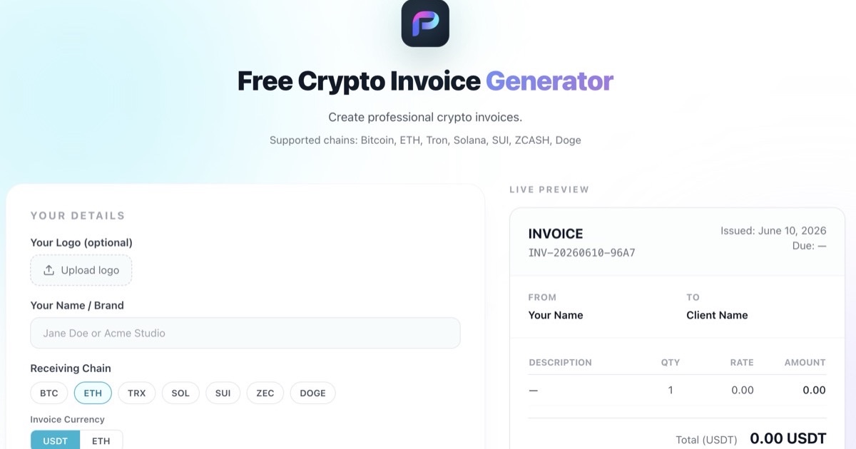 Bitcoin Editable Invoice Free Crypto Invoice Generator | Palindrome Pay